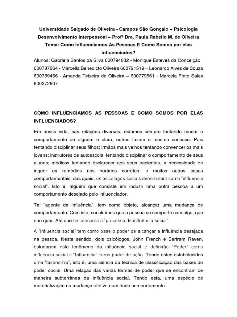 Como Influenciamos As Pessoas e Como Por Elas Somos Influenciados | PDF ...