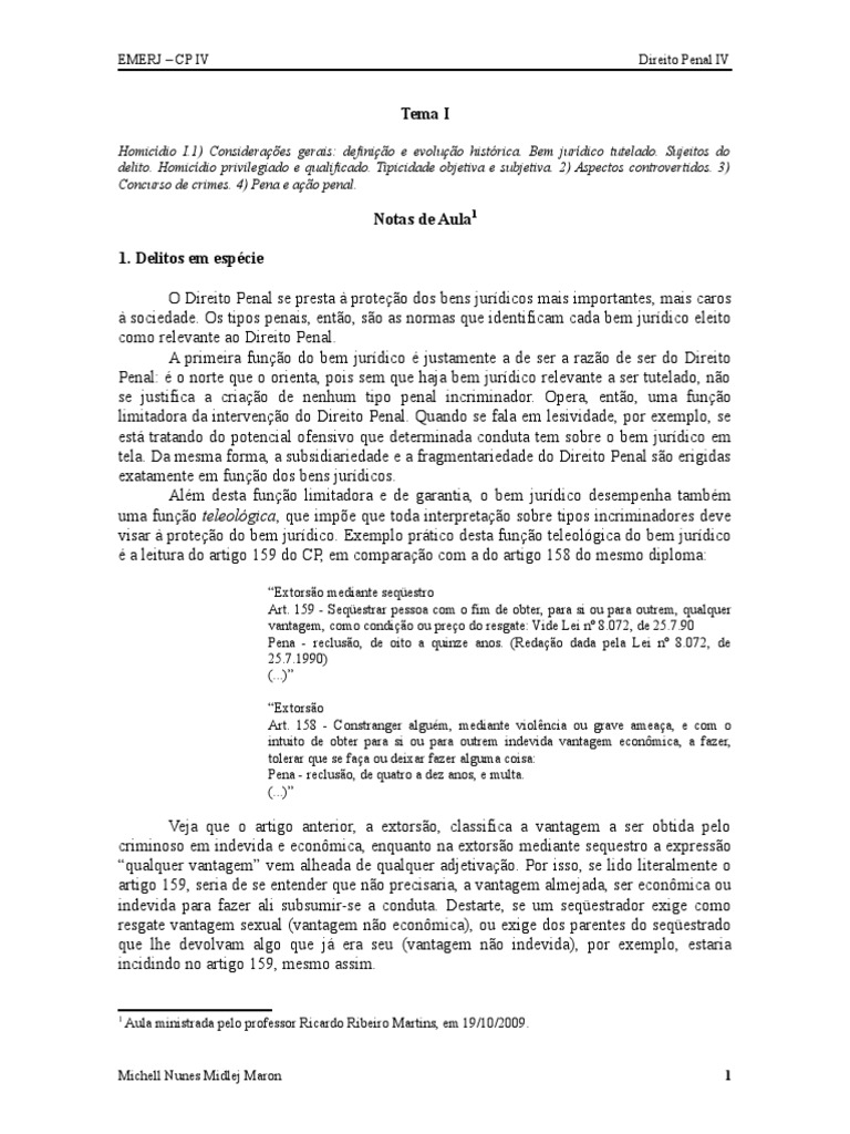 Direito Penal IV PDF Extorsão Homicídio