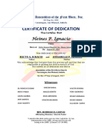 Filipino Church Dedication Certificate