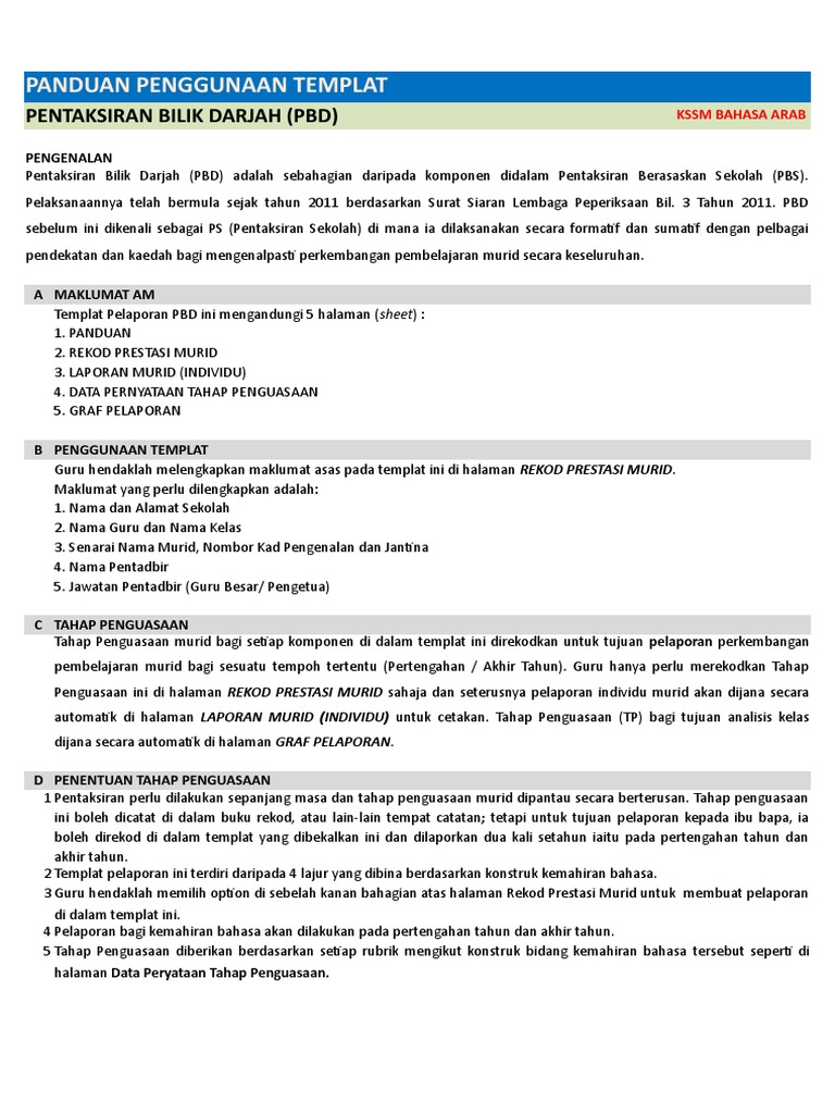 704 Templat Pelaporan Pbd Kssm Tingkatan 1 Bahasa Arab V2 Pdf