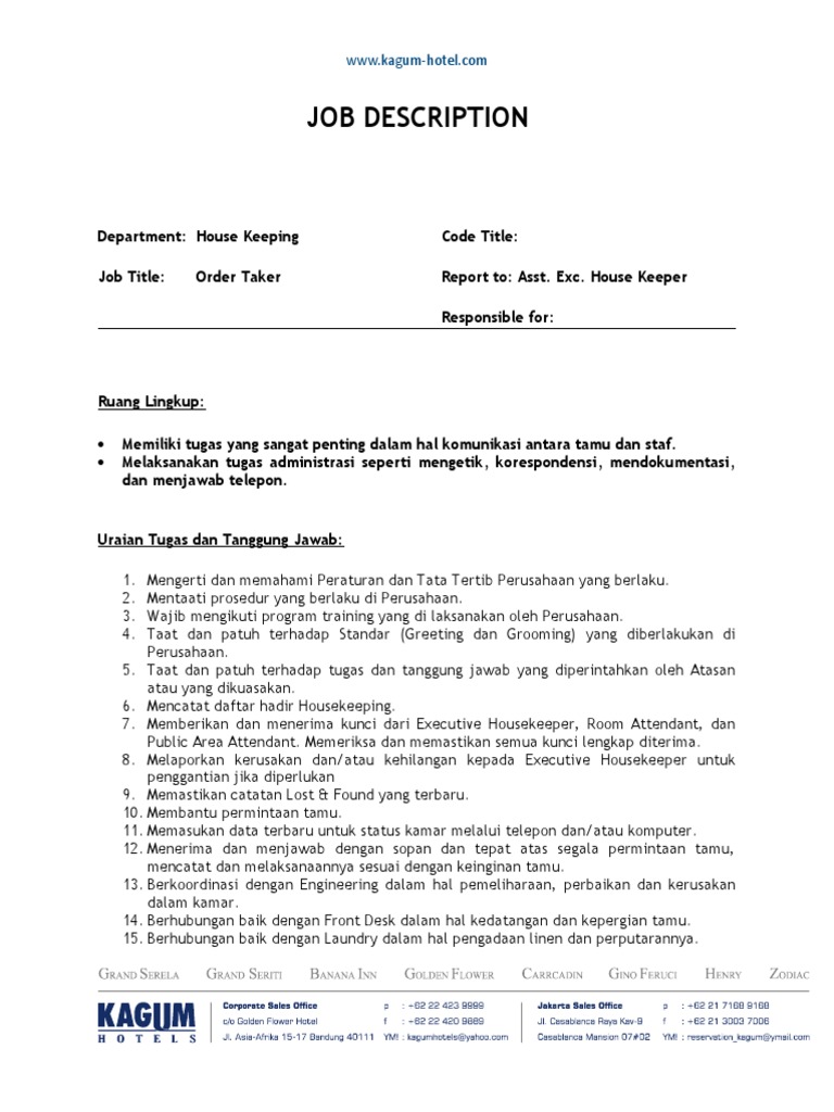 JD - Order Taker | PDF | Karier & Perkembangan