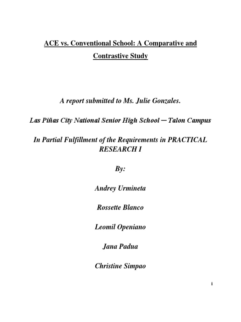 Ace Vs Conventional School A Comparative And Contrastive Study Pdf