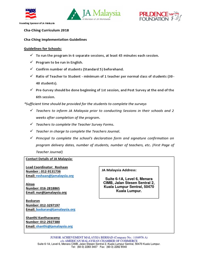 Cha-Ching Program Guidelines for Schools | PDF | Malaysia | Teachers