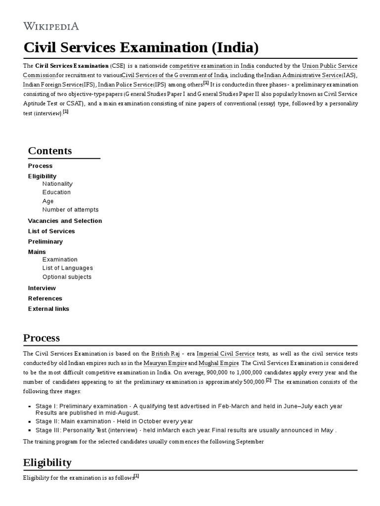 Civil Services Examination (India) PDF PDF