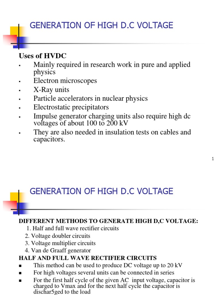 Generation of High D.C Voltage | PDF | Capacitor | Voltage