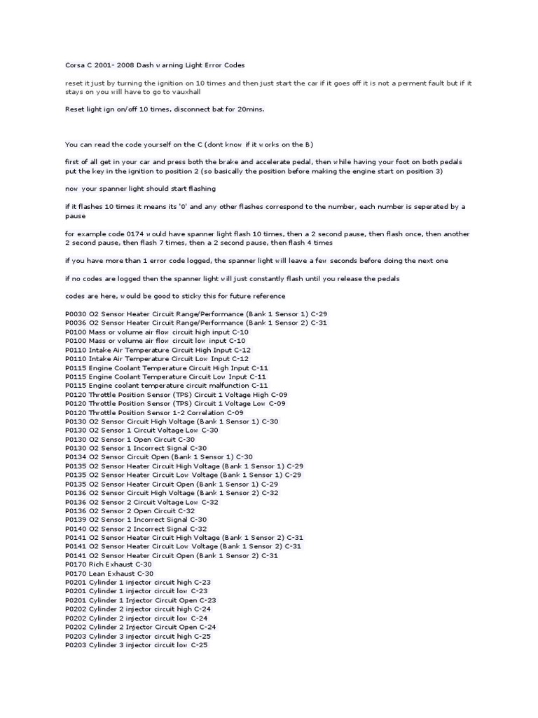 Corsa C 20012009 ECU Error Codes PDF Throttle Fuel Injection