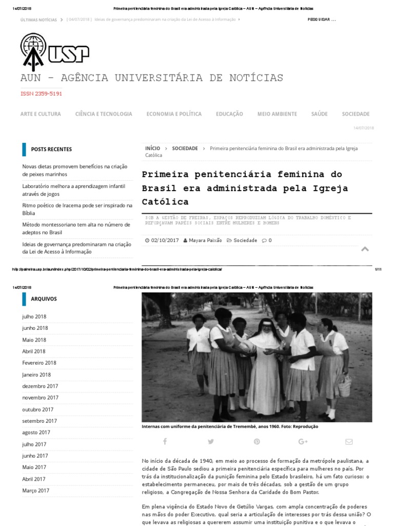 Primeira Penitenciária Feminina Do Brasil Era Administrada Pela Igreja ...