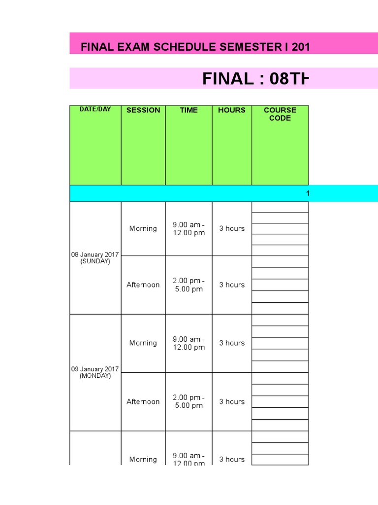 Final Exam Schedule Semester I 2016/2017 for Masters Programmes PDF