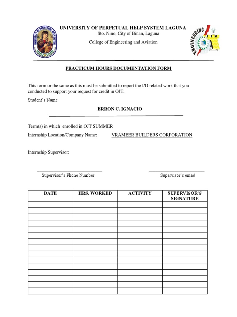 Practicum Hours Form for OJT | PDF | Educational Stages | Labor