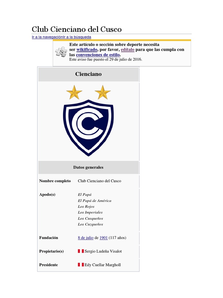 Club Cienciano Del Cusco | PDF | Asociación de equipos de fútbol