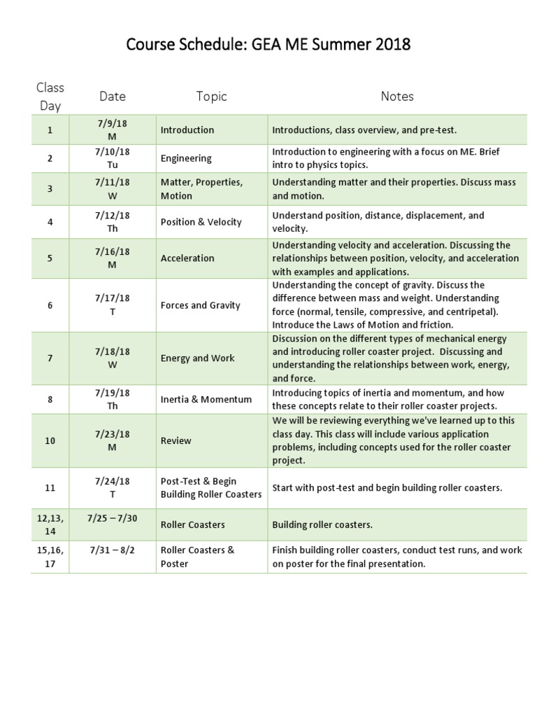 Course Schedule | PDF | Inertia | Force