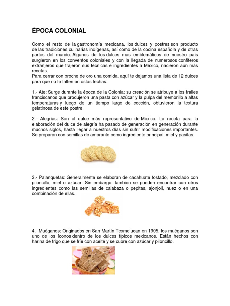 Época Colonial | PDF | Postres | Cocina mexicana