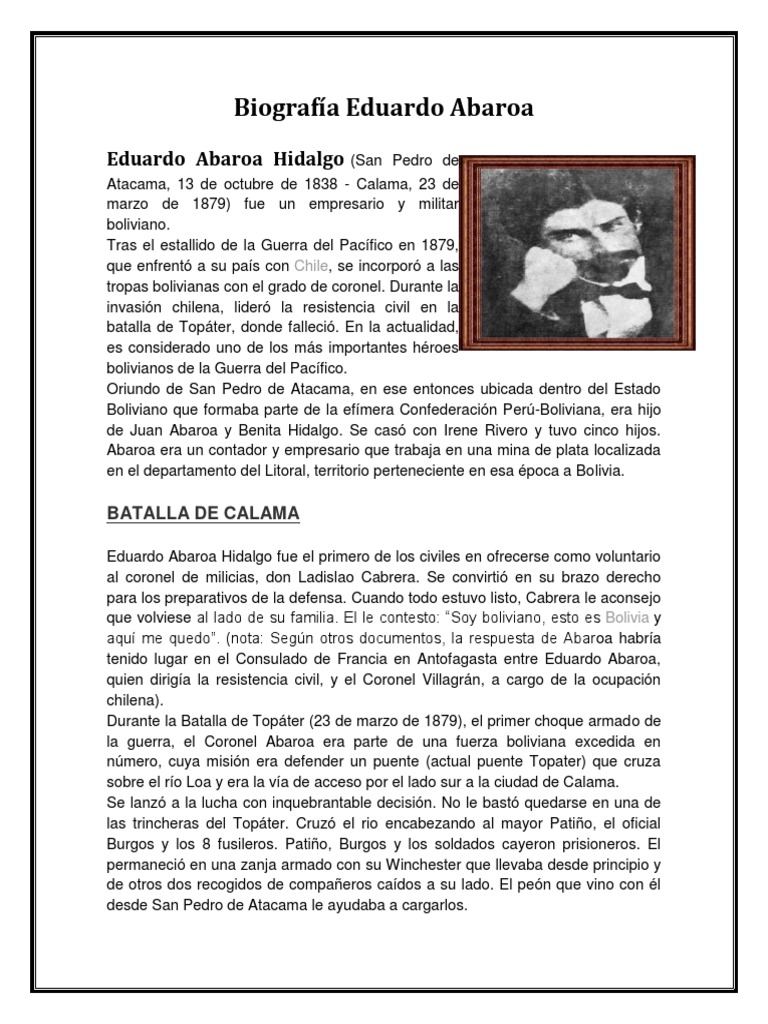 Biografía de Eduardo Abaroa | PDF | Conflicto armado | Agitación