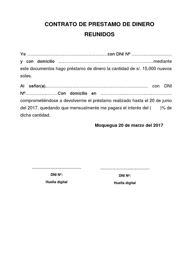Contrato de Préstamo de Dinero Simple | PDF