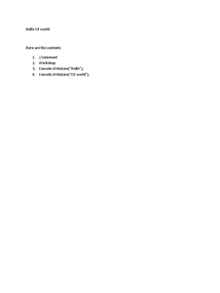 C# Workshop: Hello World Example | PDF
