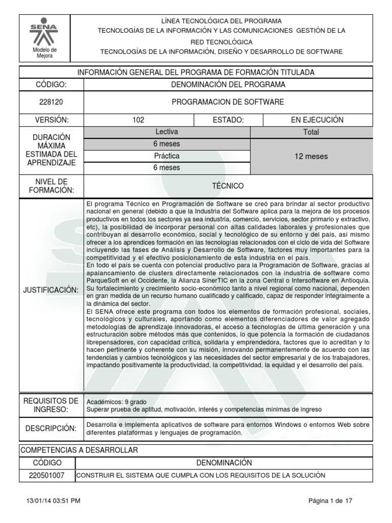 Programa SENA Programacion de Software V102 PDF | PDF | Ingeniería de ...
