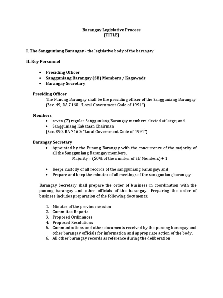 Barangay Legislative Process Overview | PDF