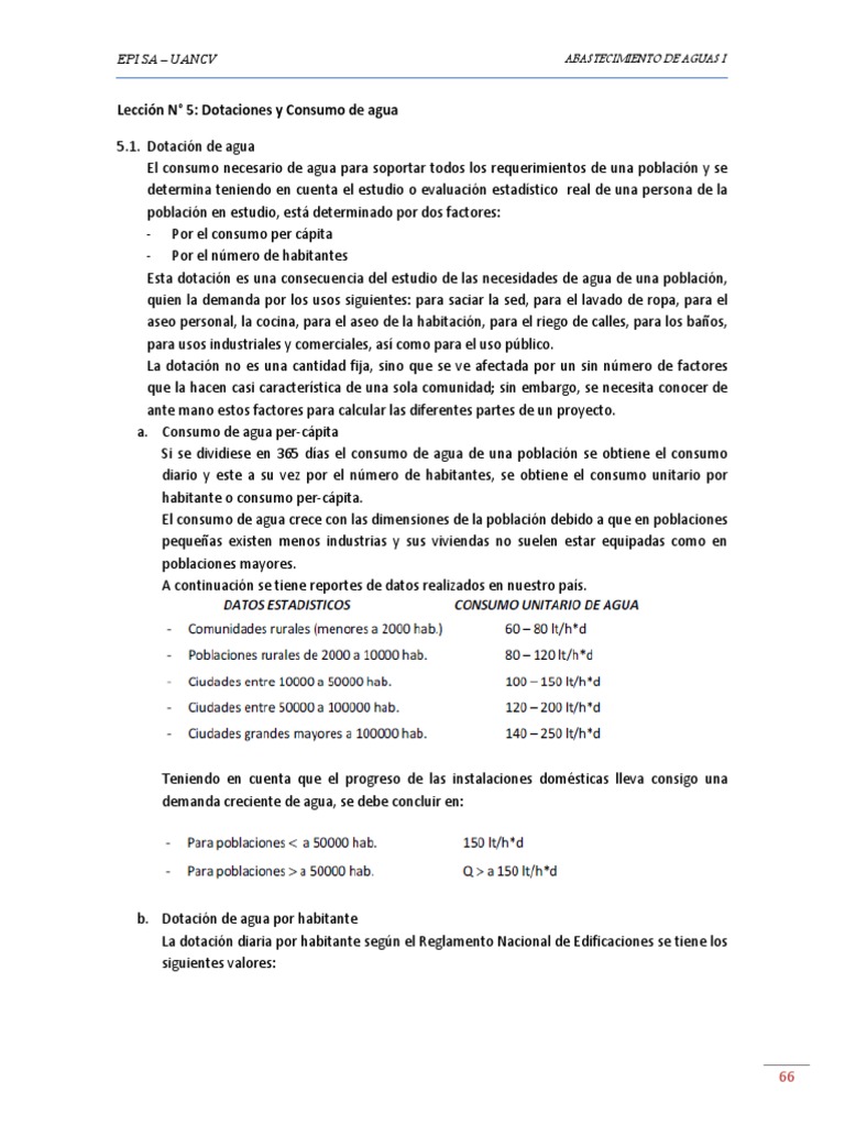 Consumo y Dotación de Agua Potable | PDF | Reservorio | Consumo (economía)