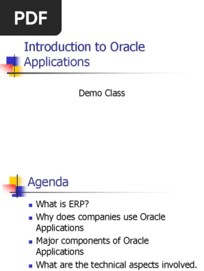Introduction To Oracle Applications Enterprise Resource Planning Oracle Corporation