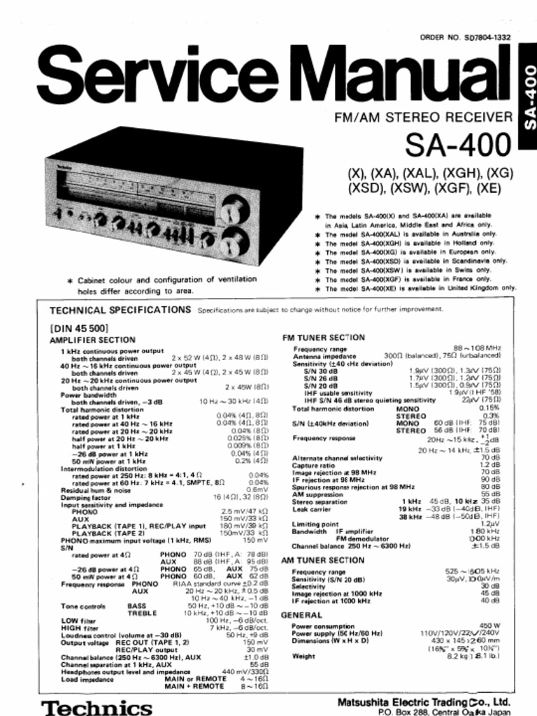 Technics SA-400 Service Manual | PDF