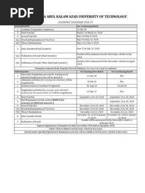 Makaut Academic Calendar 2018 19