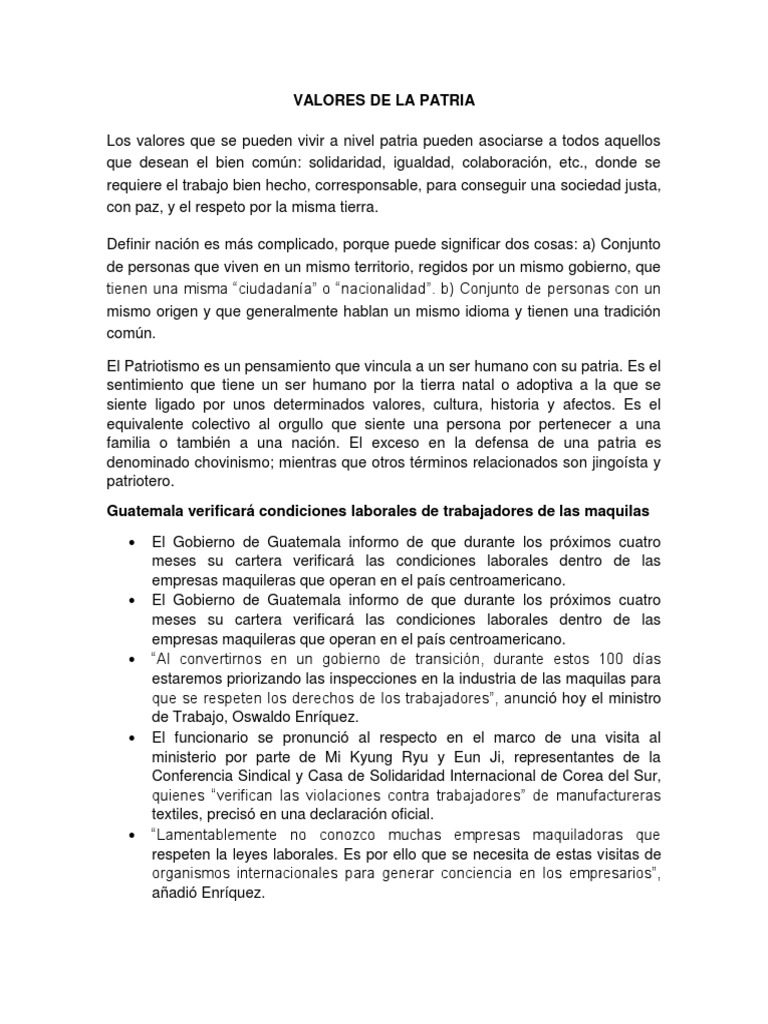 Valores de La Patria | PDF