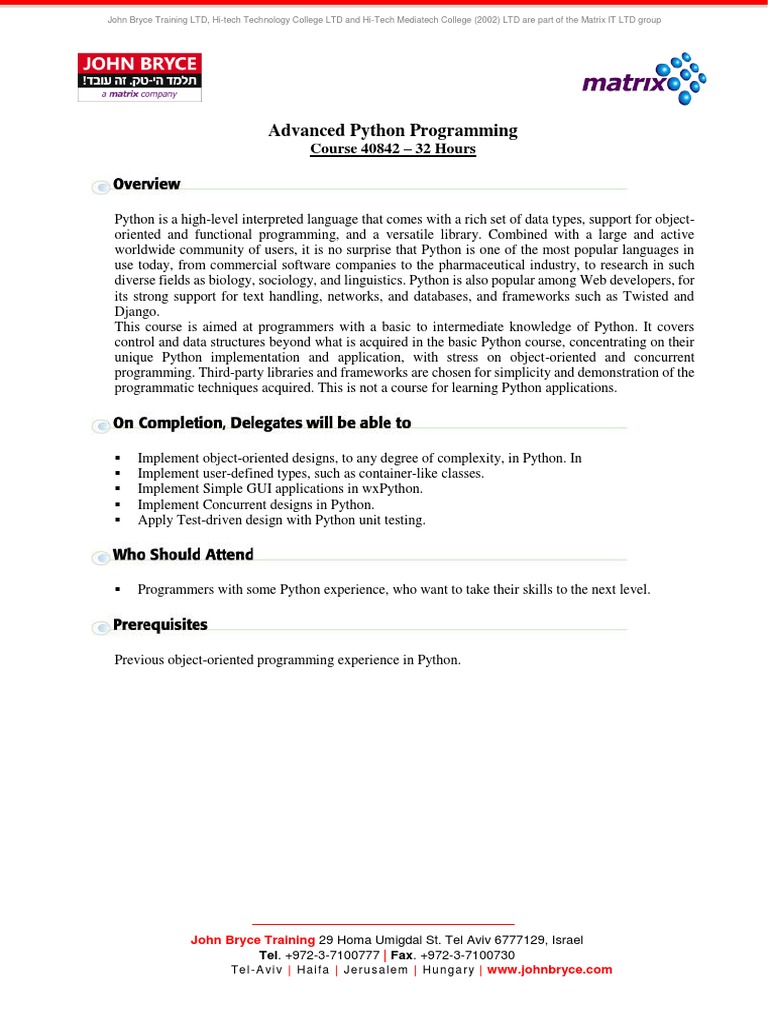 Agenda Python ADV Training | PDF | Python (Programming Language ...