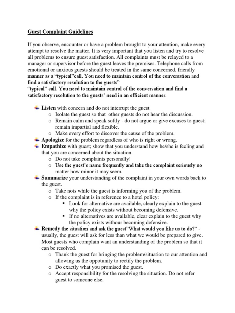 Effective Guest Complaint Resolution Guide | PDF | Conversation | Attention