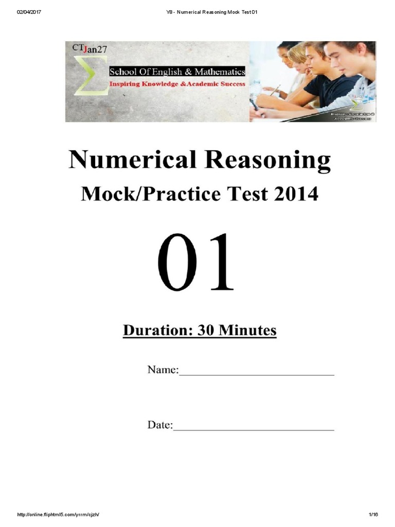 Y8 Numerical Reasoning Mock Test 01 | PDF | Standardized Tests | Cognition