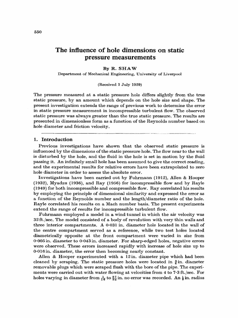 Hole Dimensions Impact on Static Pressure | PDF | Reynolds Number ...