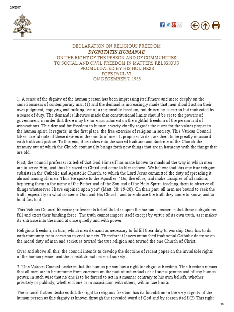 Dignitatis Humanae | PDF | Catholic Church | Freedom Of Religion