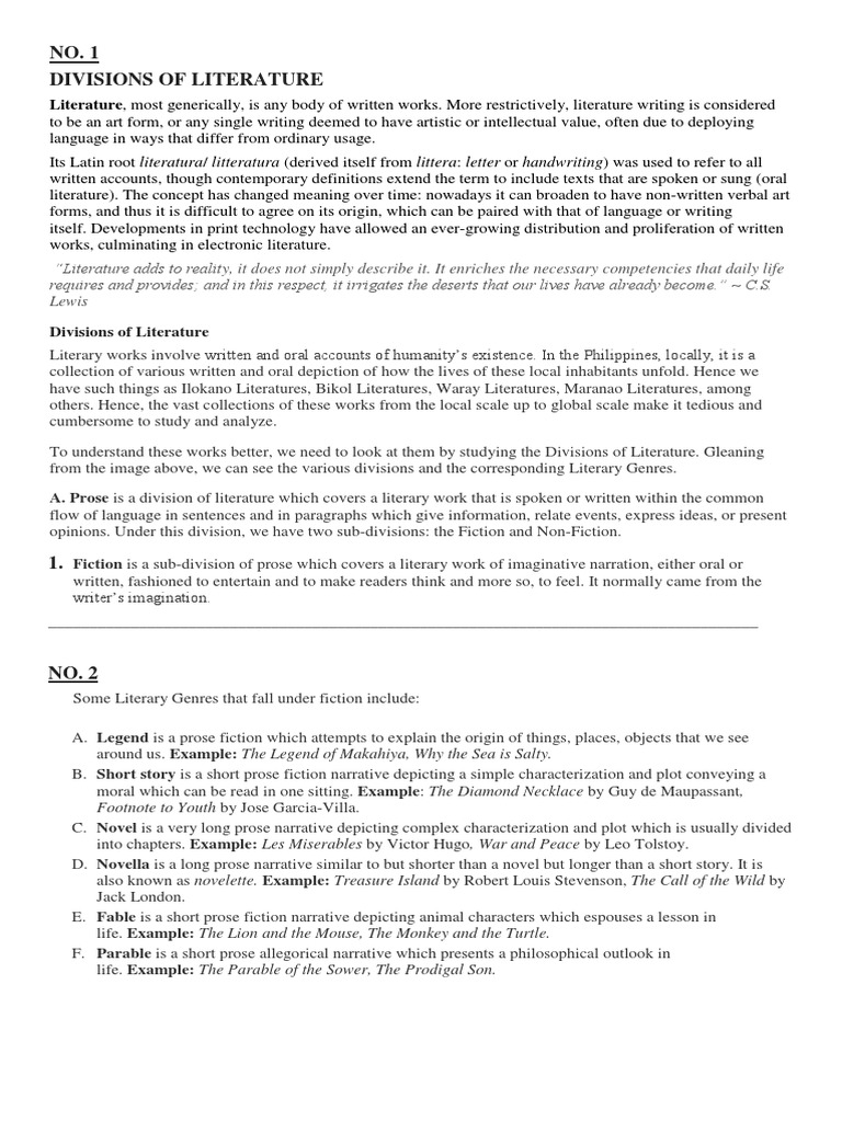 Divisions of Literature (1) Lyric Poetry Poetry