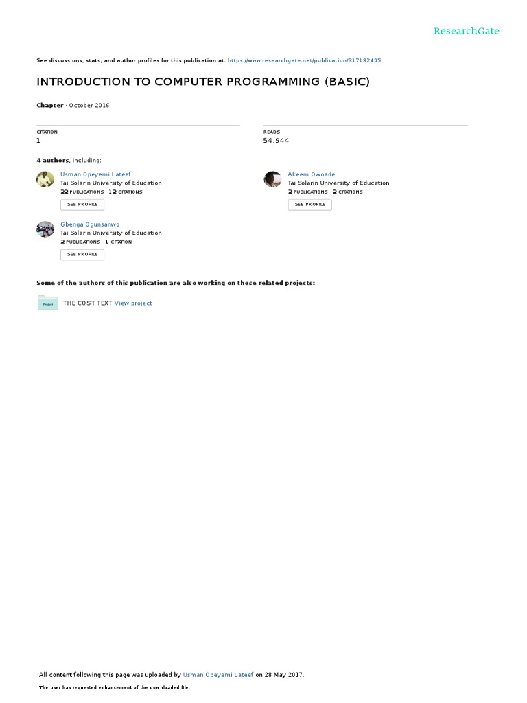 Introduction To Computer Programming (Basic) : October 2016 | PDF ...