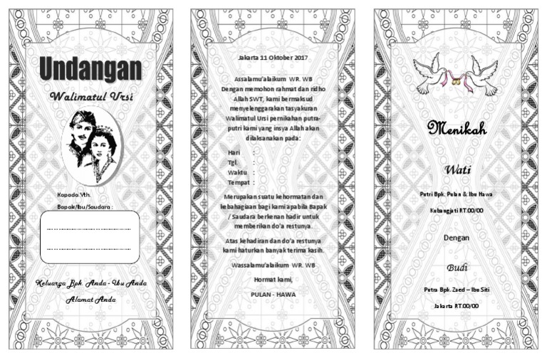Undangan Walimatul Ursy 3 Lipat Vertikal F4