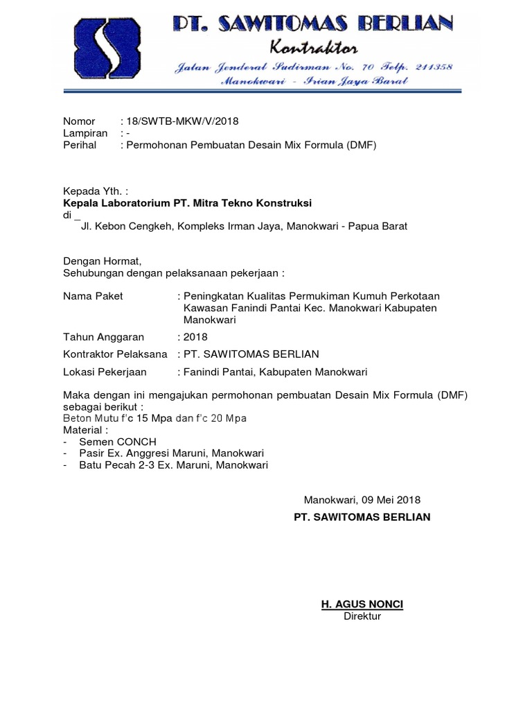 Contoh Surat Mohon Komputer
