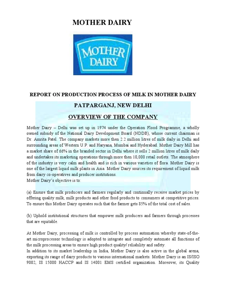 Report on Mother Dairy Milk Dairy