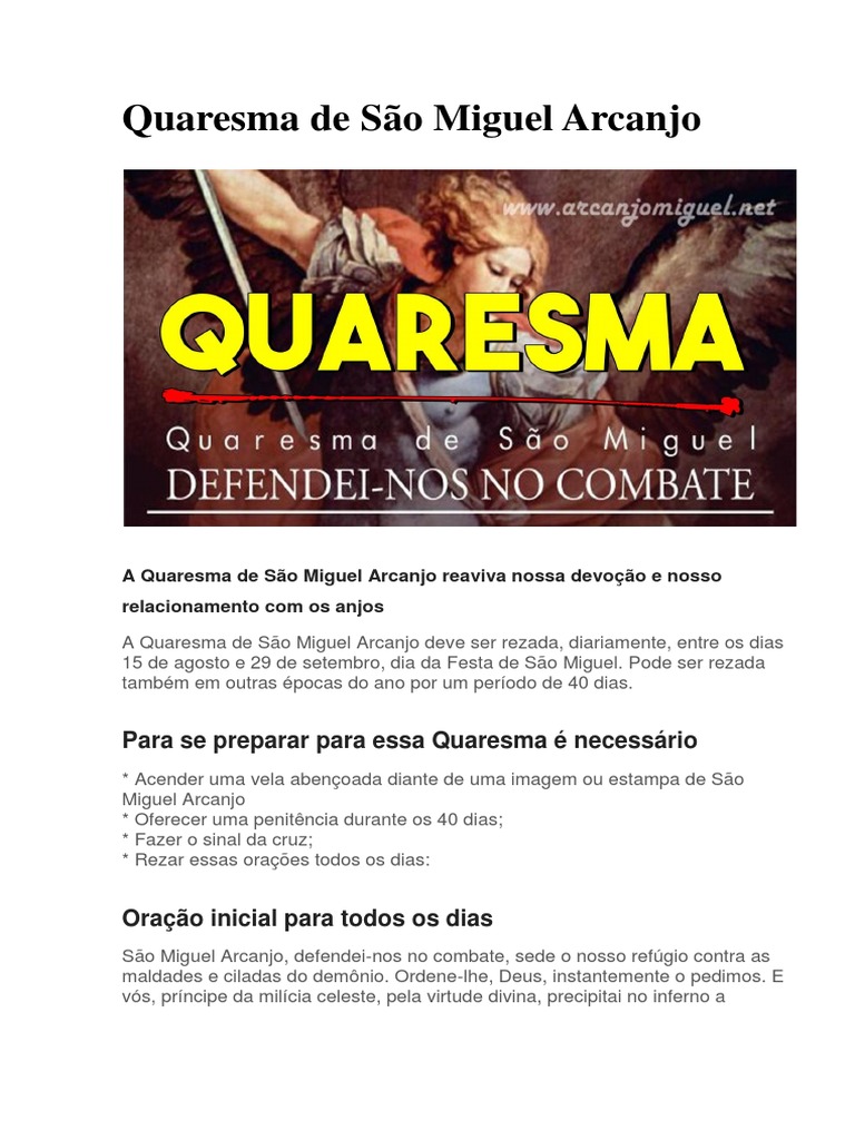 Como Rezar Quaresma de São Miguel Arcanjo PDF Miguel (Arcanjo) Anjo