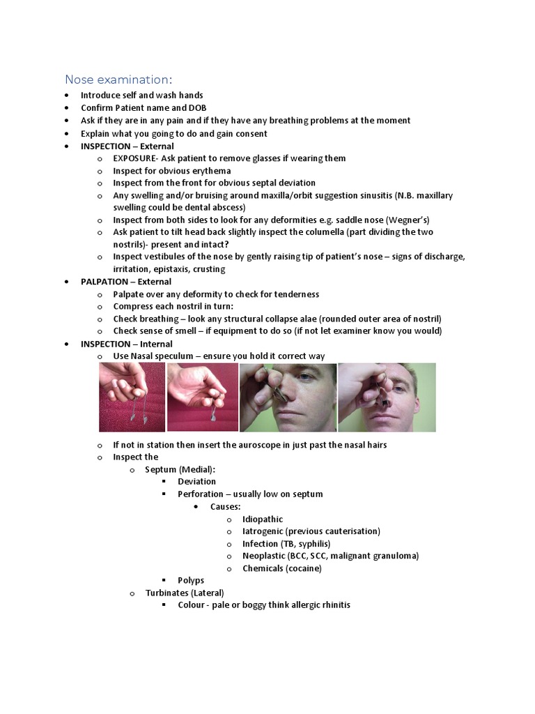 Nose Examination:: INSPECTION - External | PDF | Human Nose | Face