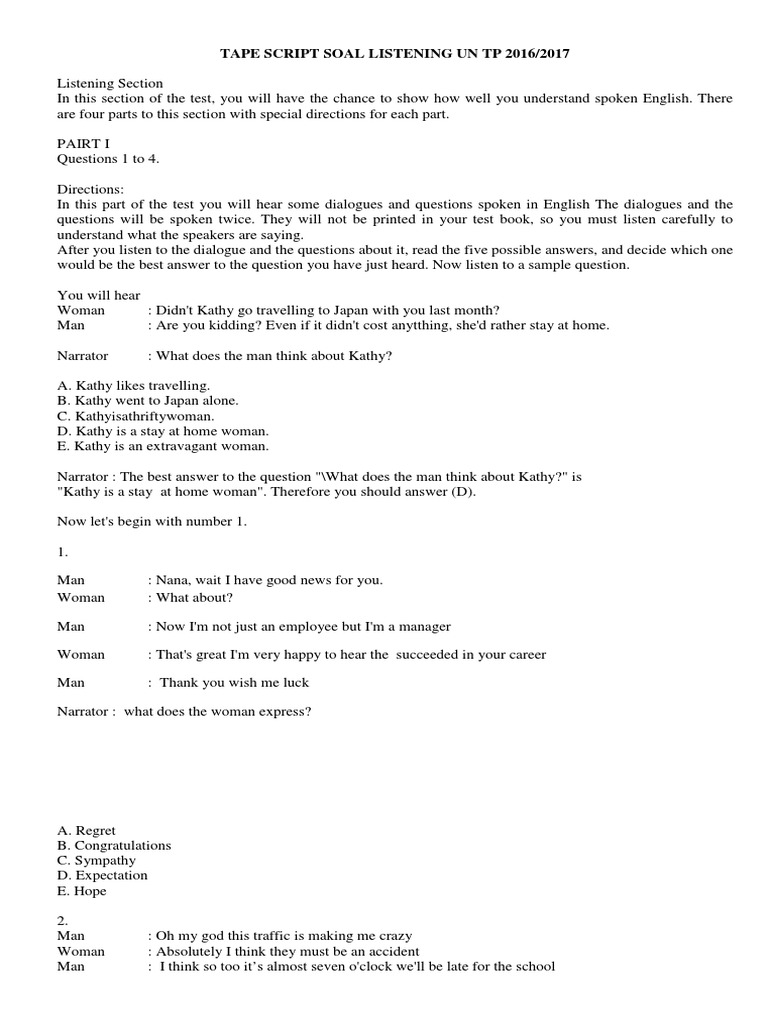 Tape Script Soal Listening Un Sma 2017 Nature