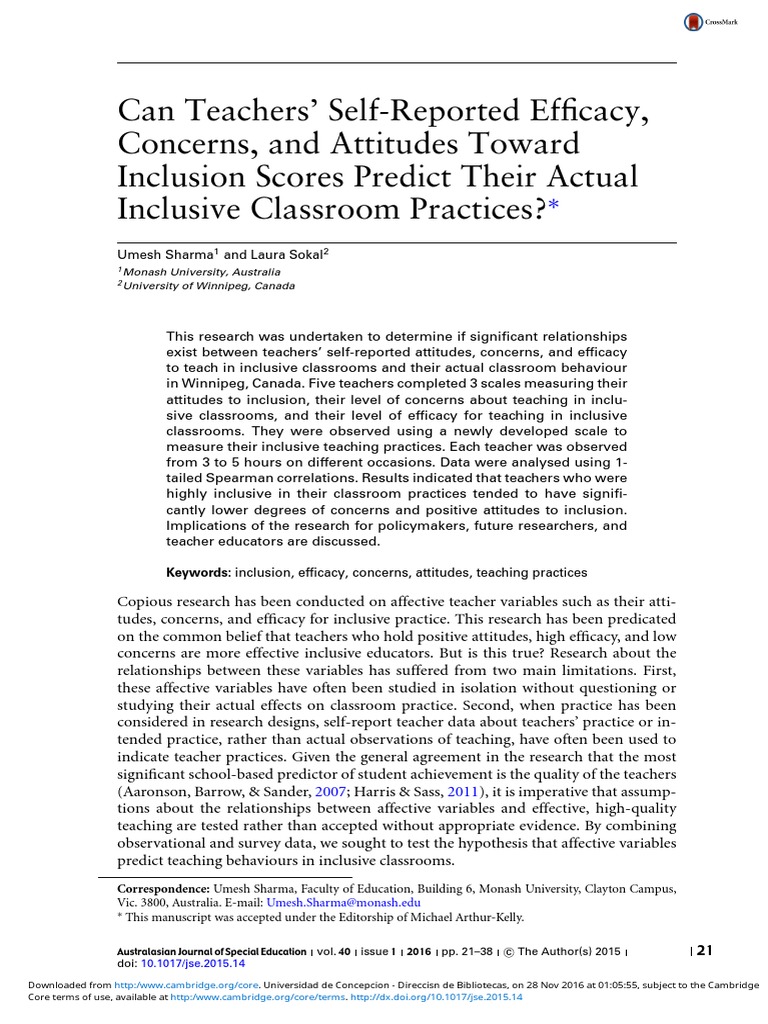 Teacher Efficacy and Inclusive Practices | PDF | Inclusion (Education ...