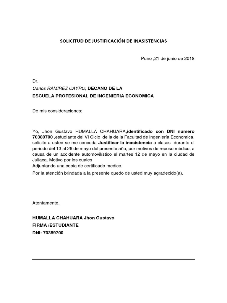 Formato Solicitud Para Justificar Inasistencias A Clases Ucv