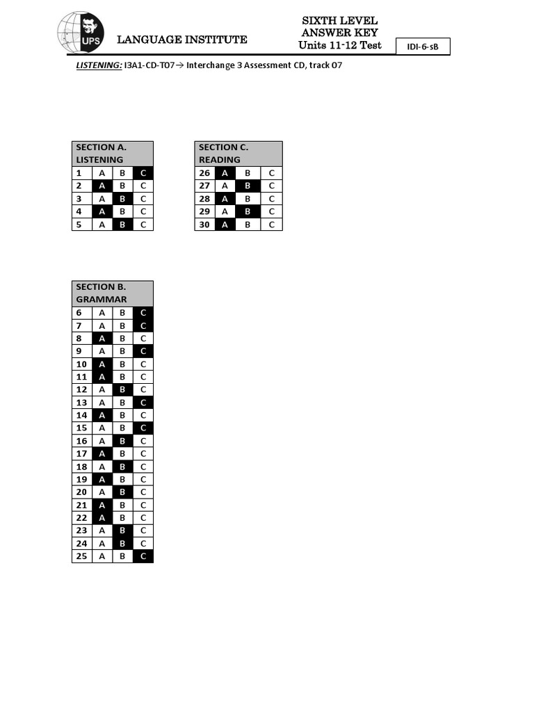 Units 11-12 Test Answer Key | PDF