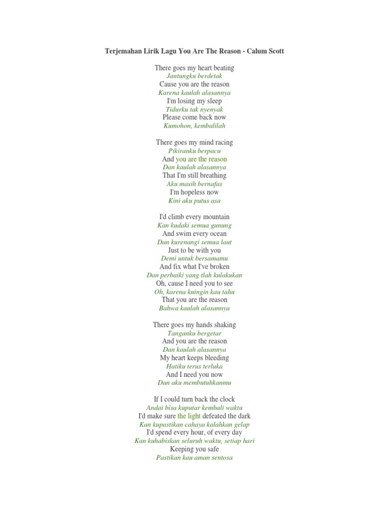 Arti Lirik Lagu You Are The Reason