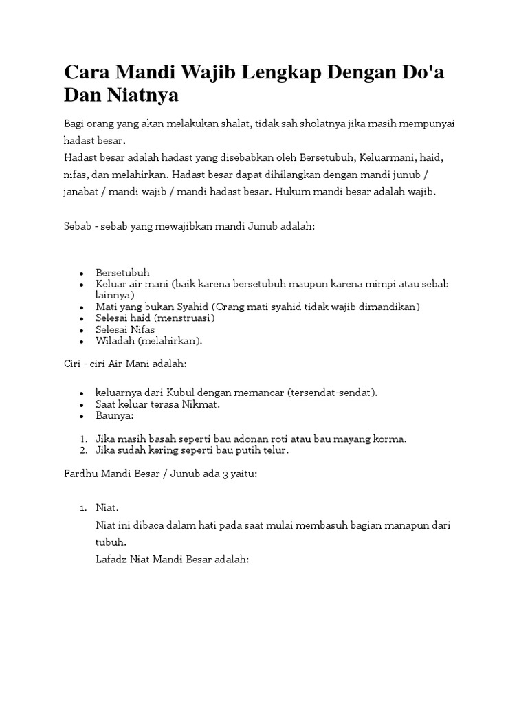 Cara Mandi Wajib Lengkap Dengan Do