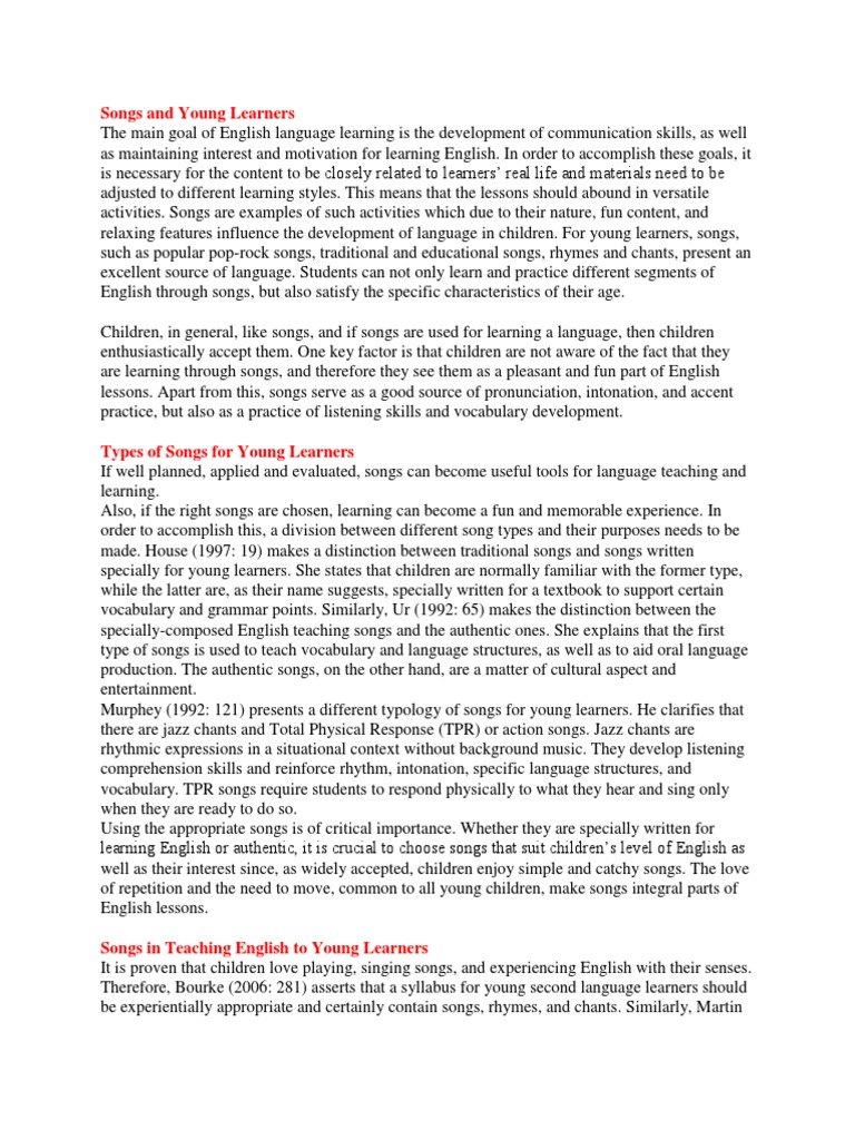 Songs and Young Learners | PDF | Motivation | Motivational