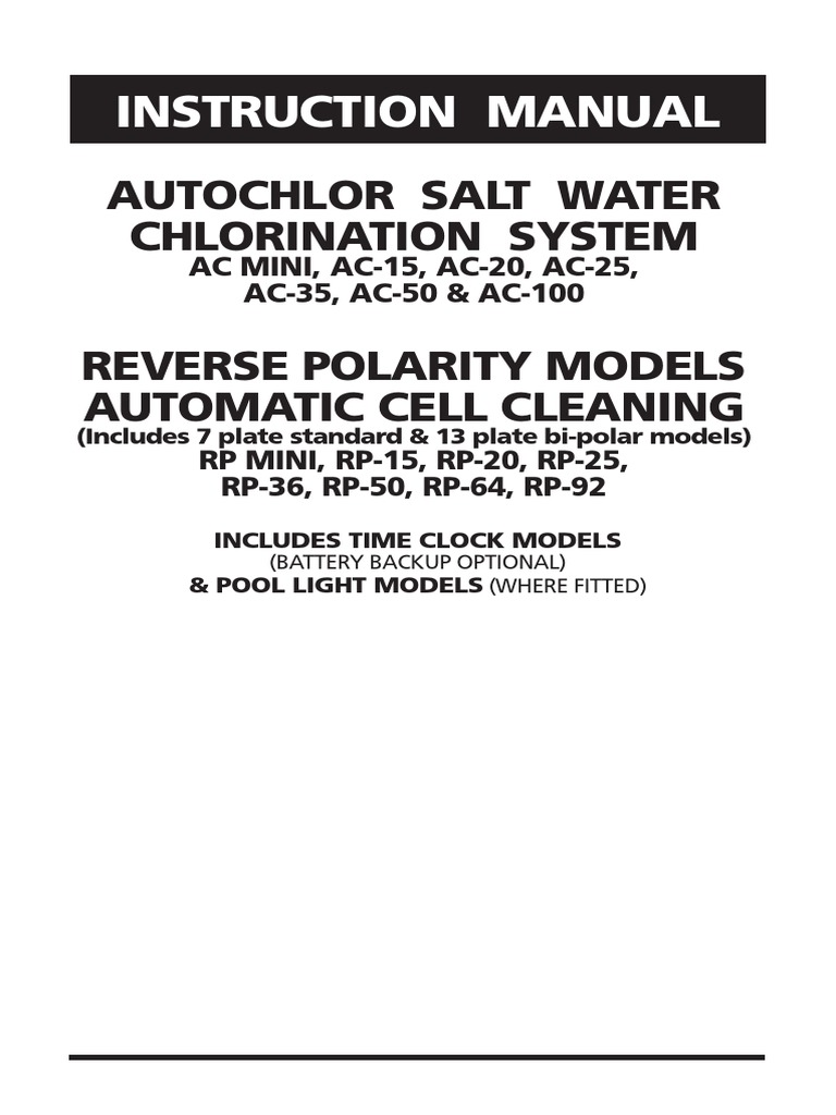 Auto Chlor Manual PDF Swimming Pool Power Supply