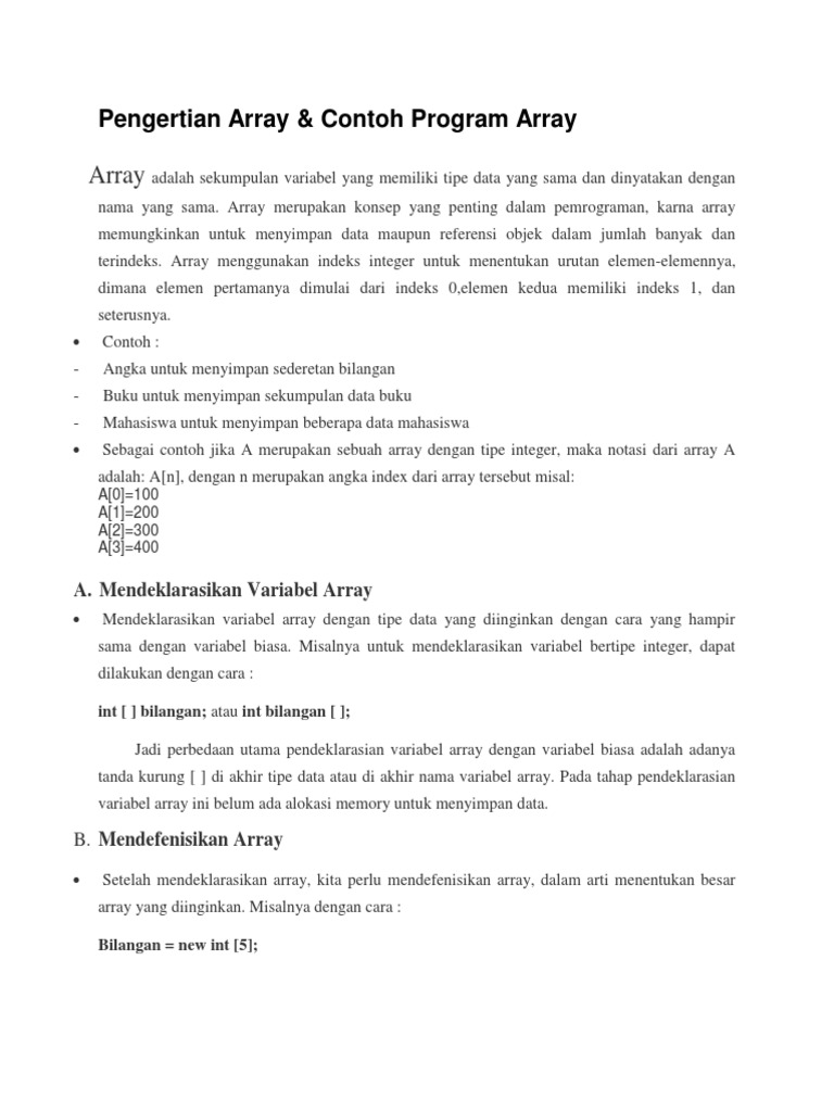Pengertian dan Contoh Array Pemrograman | PDF