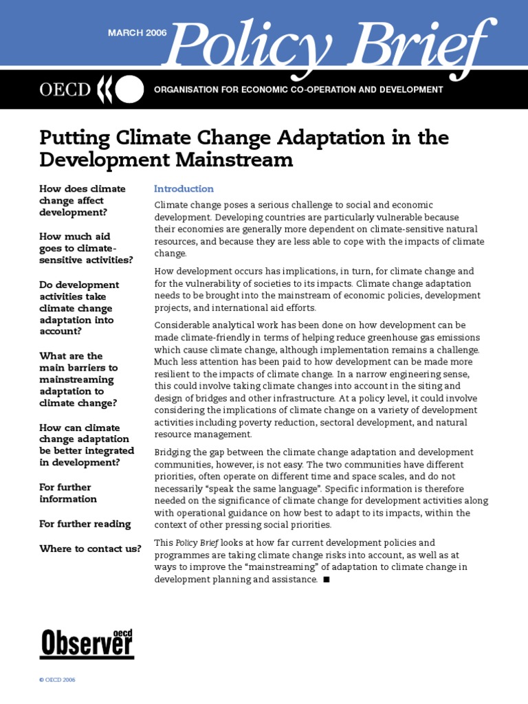 Putting Climate Change Adaptation in The Development Mainstream | PDF