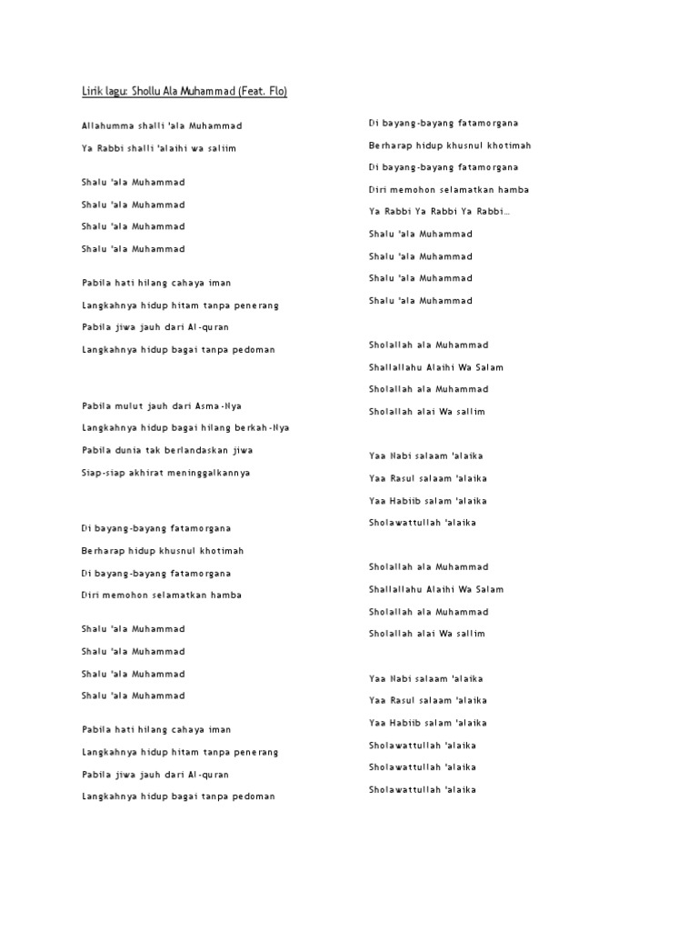 Lirik Sholawat Shollu Ala Muhammad | PDF