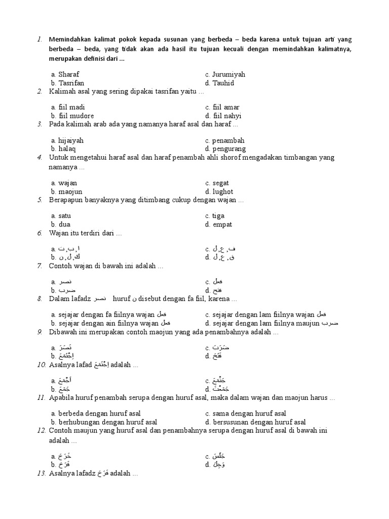 Contoh Soal Shorof Defi Soal